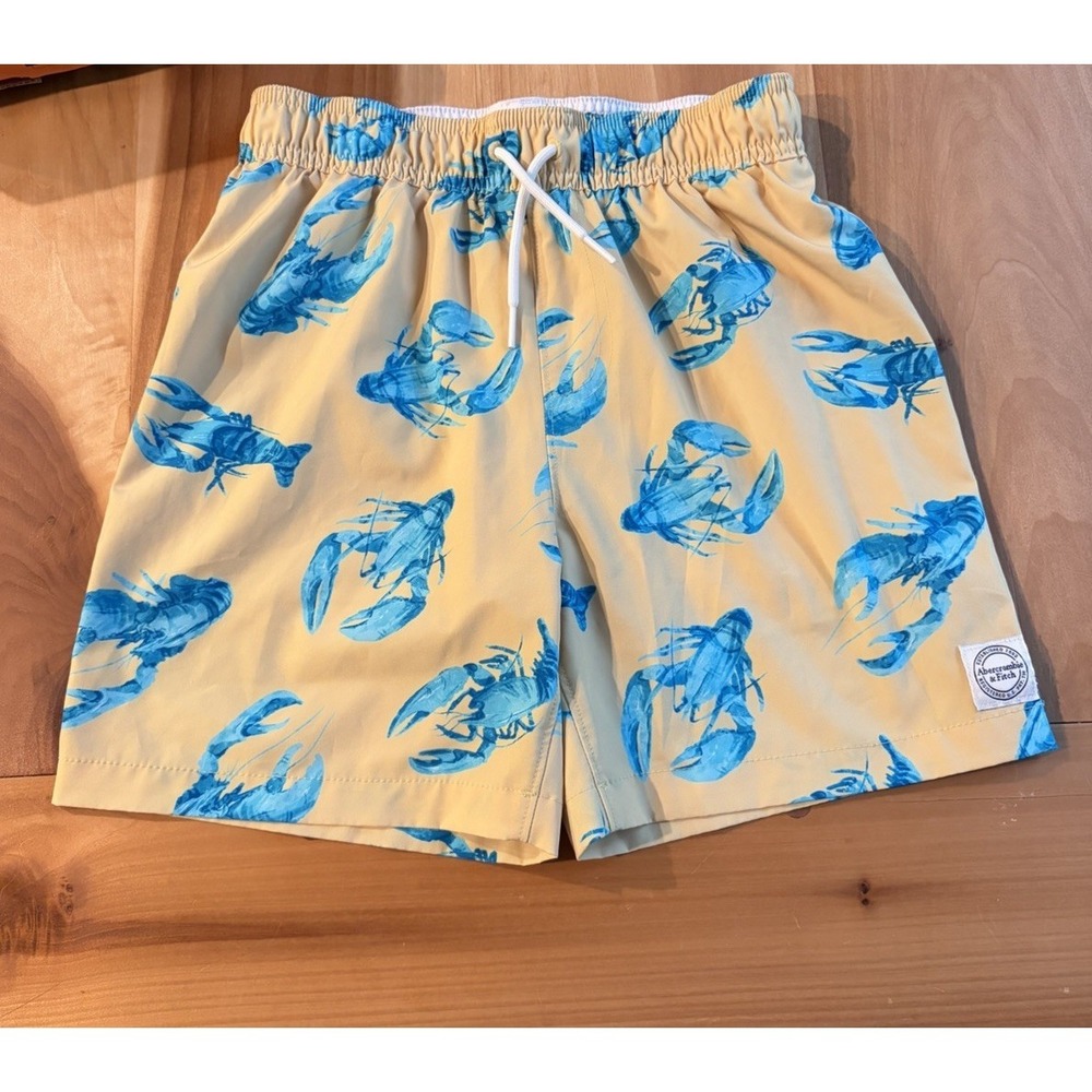 Abercrombie Kids Boys Swim Trunk Bathing Suit Size 9-10 Yellow Blue Lobster